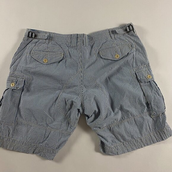 Vintage Polo Ralph Lauren Seersucker Cargo Shorts Men's 38 Buckle Back 7 Pocket - Picture 2 of 16
